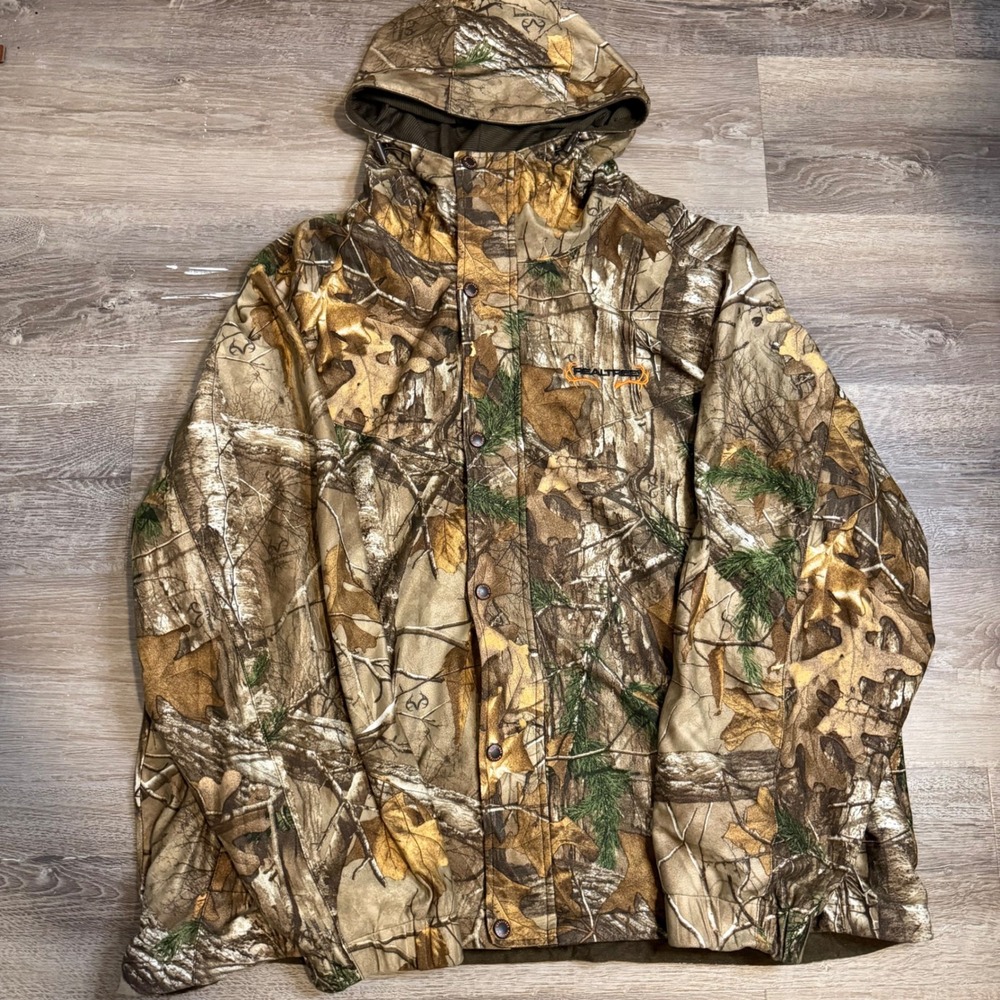 Realtree Xtra Camo Hunting Jacket Microban Scent Control Hooded Mens XL Brown